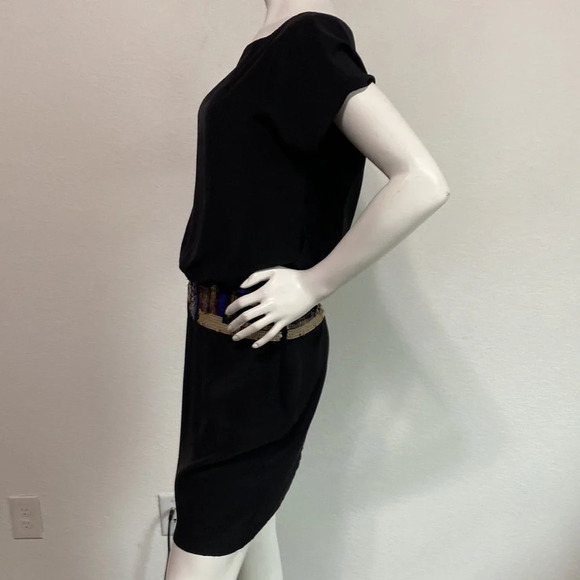 Trina Turk Black 100% Silk Dress Sequin Waist Size 6 - Picture 4 of 8
